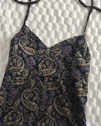 ethnic print tie up halter