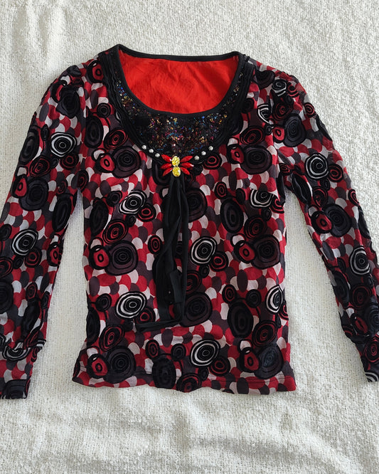 red graphic beaded
