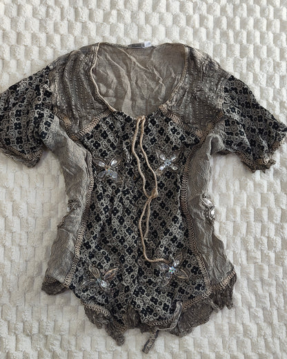 grey embellished blouse